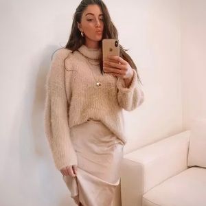 Express Fuzzy Faux Fur Cowl Neck Sweater